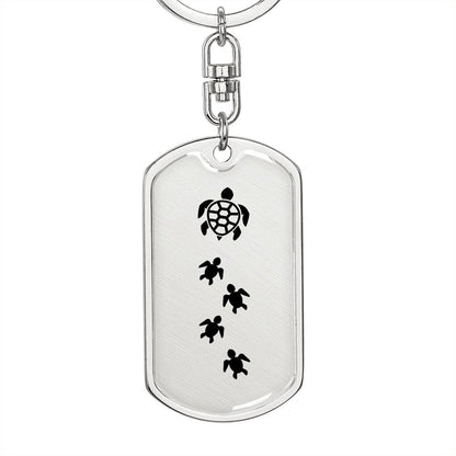 Mama Turtle With 4 Hatchlings - Luxury Dog Tag Keychain