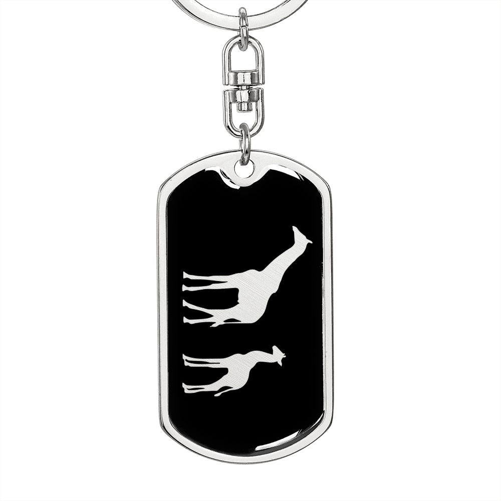 Mama Giraffe With 1 Calf v2 - Luxury Dog Tag Keychain