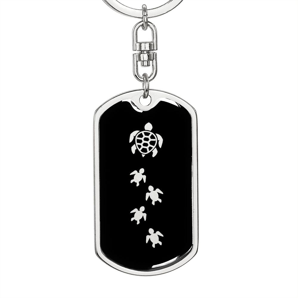 Mama Turtle With 4 Hatchlings v2 - Luxury Dog Tag Keychain