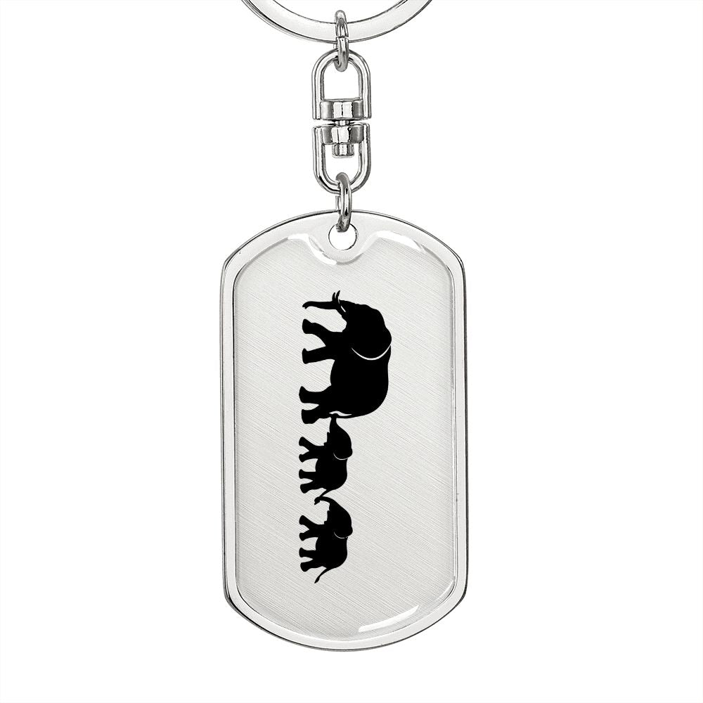 Mama Elephant With 2 Calves - Luxury Dog Tag Keychain