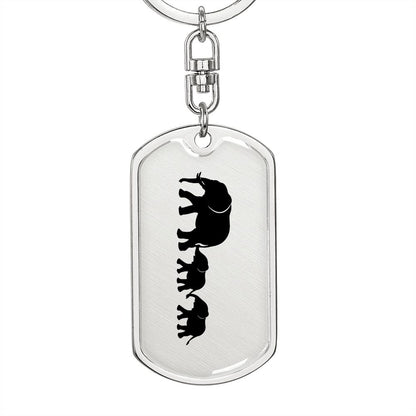 Mama Elephant With 2 Calves - Luxury Dog Tag Keychain