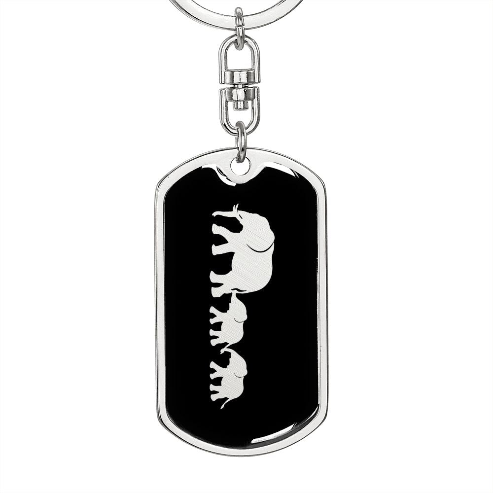 Mama Elephant With 2 Calves v2 - Luxury Dog Tag Keychain