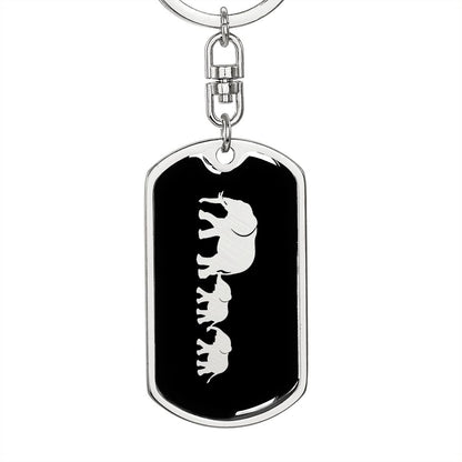 Mama Elephant With 2 Calves v2 - Luxury Dog Tag Keychain