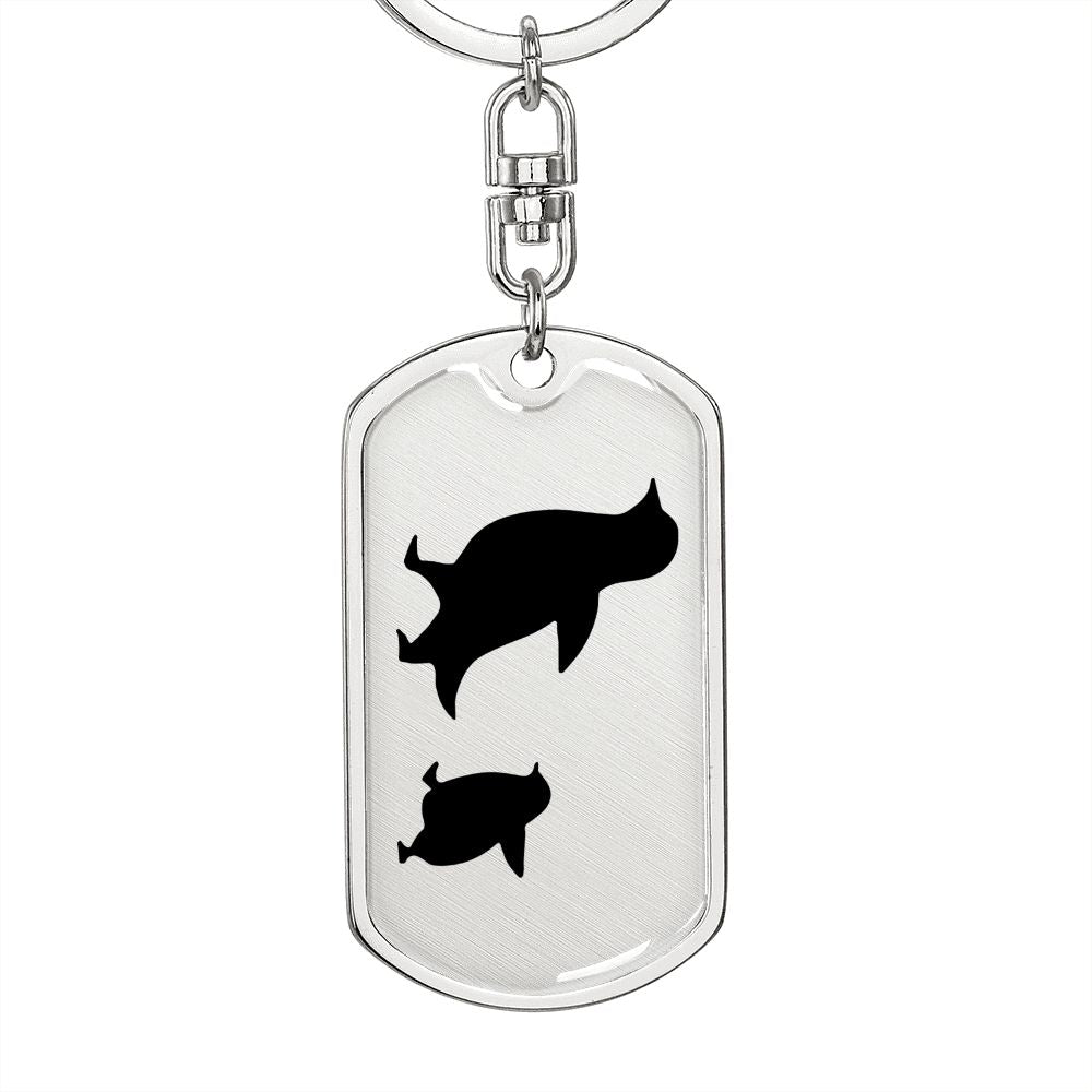Mama Penguin With 1 Chick - Luxury Dog Tag Keychain