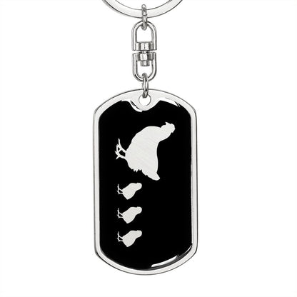 Mama Chicken With 3 Chicks v2 - Luxury Dog Tag Keychain