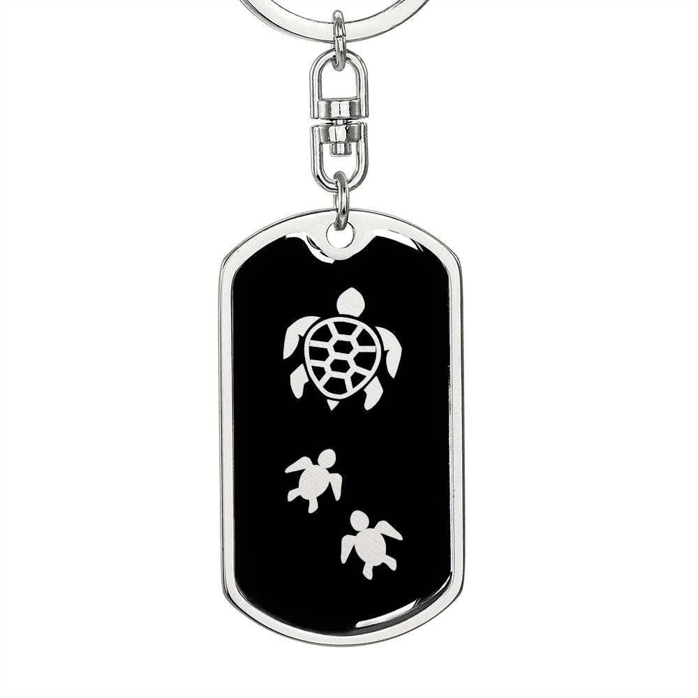 Mama Turtle With 2 Hatchlings v2 - Luxury Dog Tag Keychain