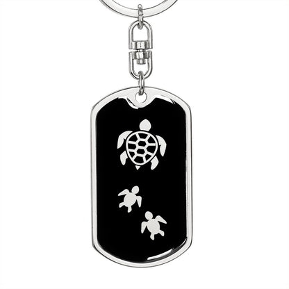 Mama Turtle With 2 Hatchlings v2 - Luxury Dog Tag Keychain