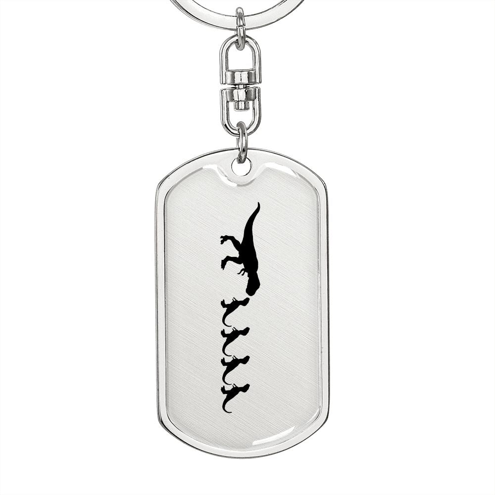 Mama Dinosaur With 4 Hatchlings - Luxury Dog Tag Keychain