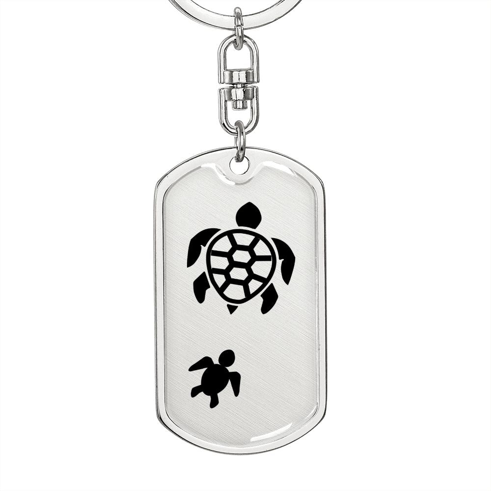Mama Turtle With 1 Hatchling - Luxury Dog Tag Keychain