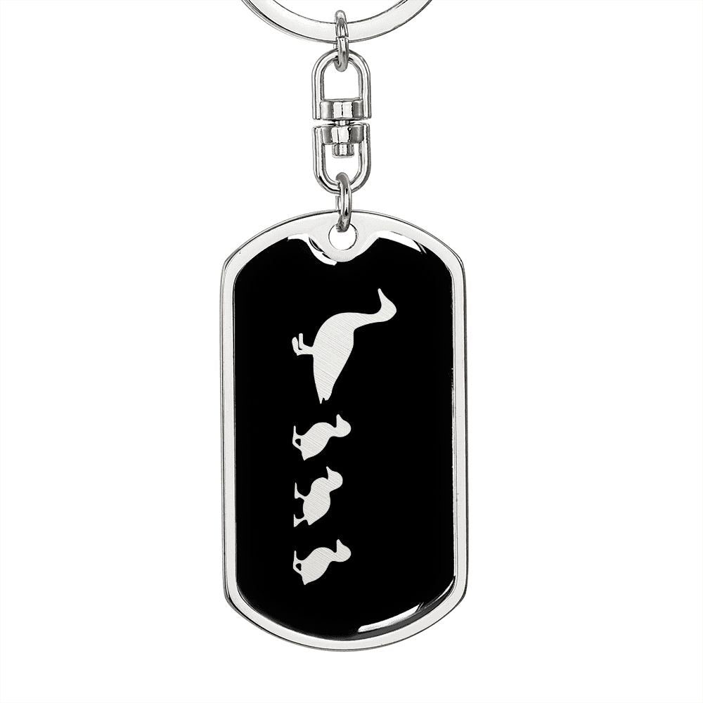 Mama Duck With 3 Ducklings v2 - Luxury Dog Tag Keychain