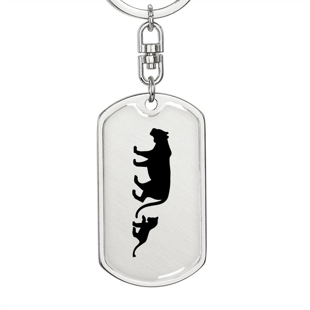 Mama Lioness With 1 Cub - Luxury Dog Tag Keychain