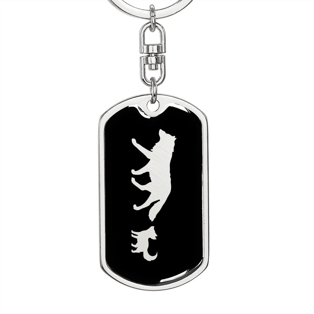 Mama Wolf With 1 Pup v2 - Luxury Dog Tag Keychain
