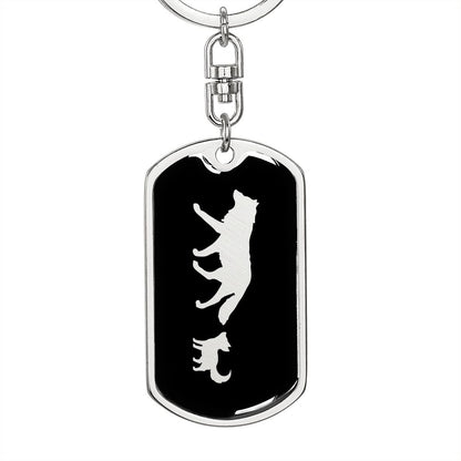 Mama Wolf With 1 Pup v2 - Luxury Dog Tag Keychain