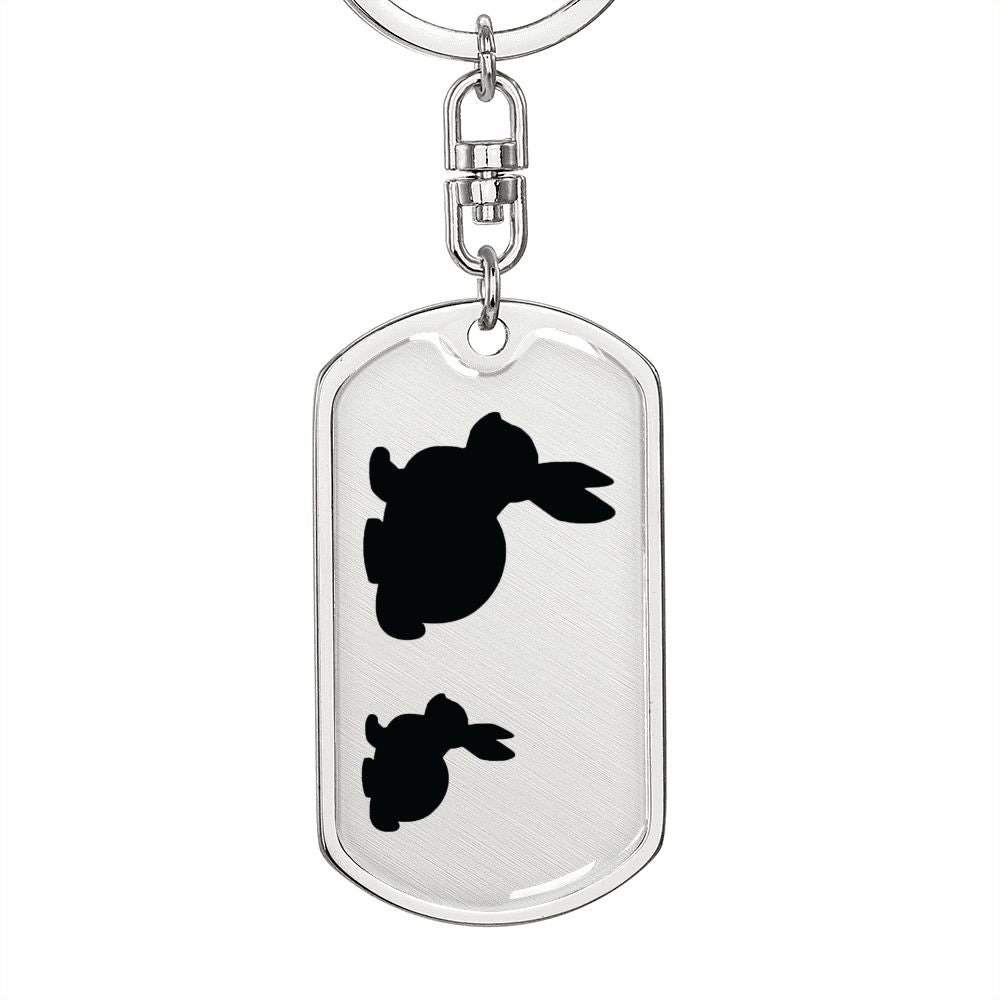 Mama Rabbit With 1 Kitten - Luxury Dog Tag Keychain