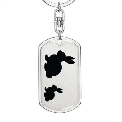 Mama Rabbit With 1 Kitten - Luxury Dog Tag Keychain