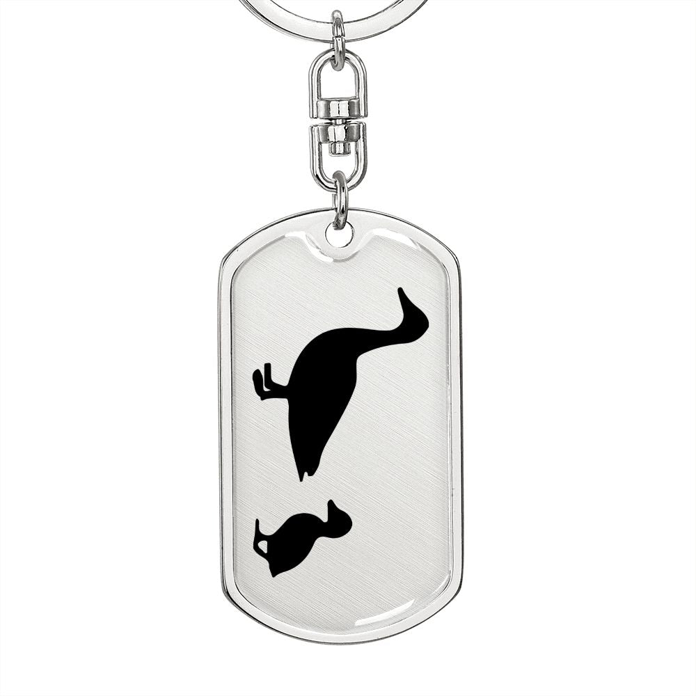 Mama Duck With 1 Duckling - Luxury Dog Tag Keychain
