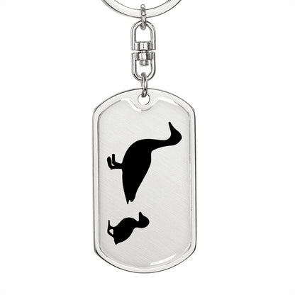 Mama Duck With 1 Duckling - Luxury Dog Tag Keychain