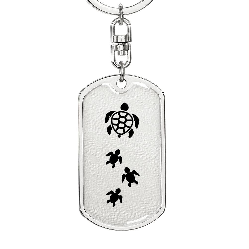 Mama Turtle With 3 Hatchlings - Luxury Dog Tag Keychain