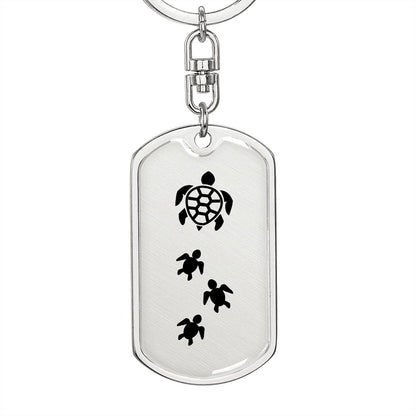 Mama Turtle With 3 Hatchlings - Luxury Dog Tag Keychain