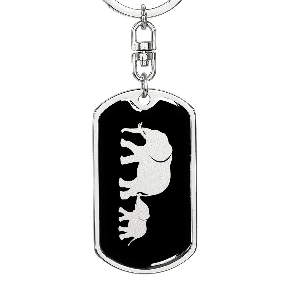 Mama Elephant With 1 Calf v2 - Luxury Dog Tag Keychain