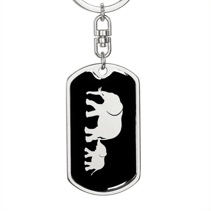 Mama Elephant With 1 Calf v2 - Luxury Dog Tag Keychain
