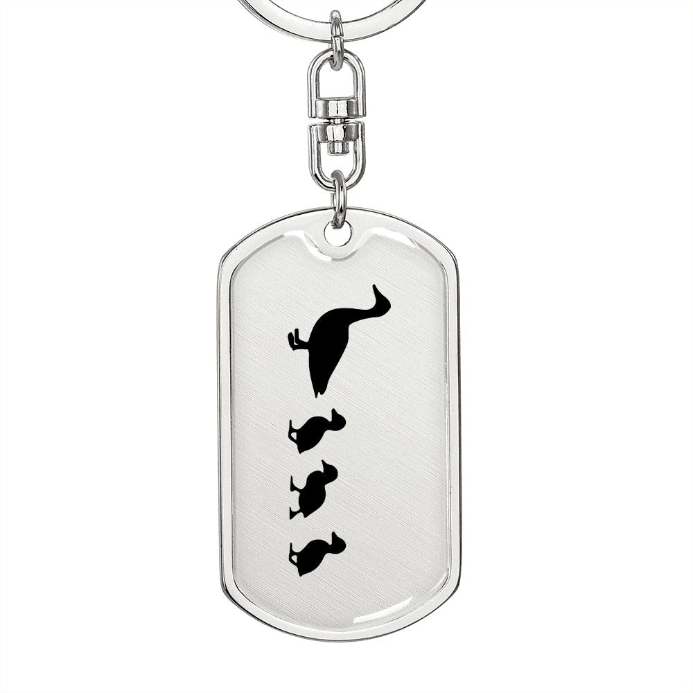 Mama Duck With 3 Ducklings - Luxury Dog Tag Keychain