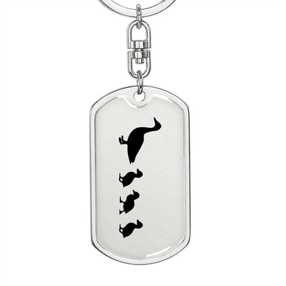 Mama Duck With 3 Ducklings - Luxury Dog Tag Keychain