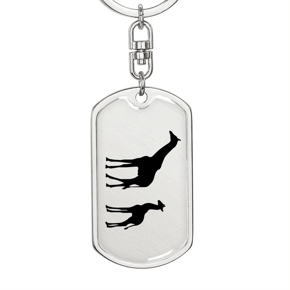 Mama Giraffe With 1 Calf - Luxury Dog Tag Keychain