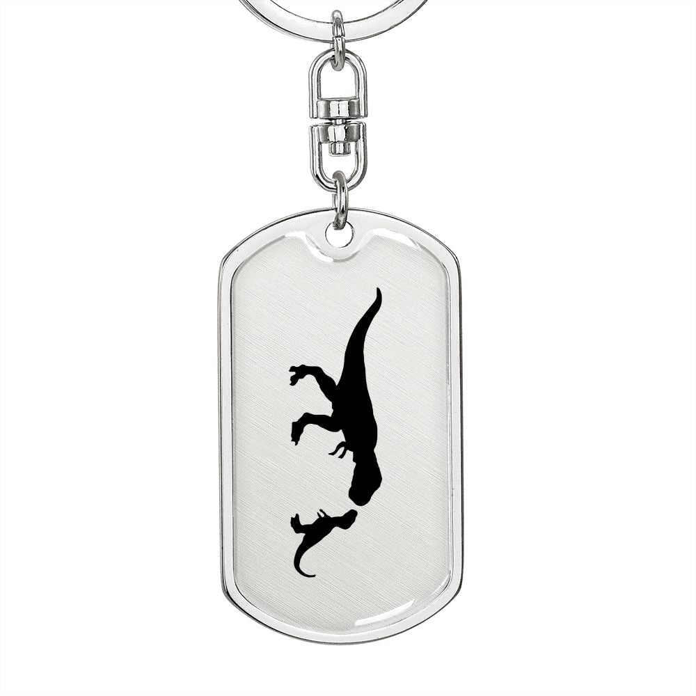 Mama Dinosaur With 1 Hatchling - Luxury Dog Tag Keychain