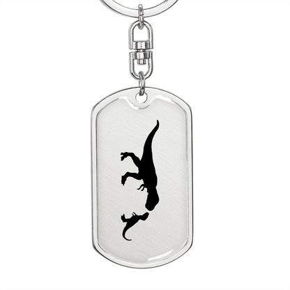 Mama Dinosaur With 1 Hatchling - Luxury Dog Tag Keychain