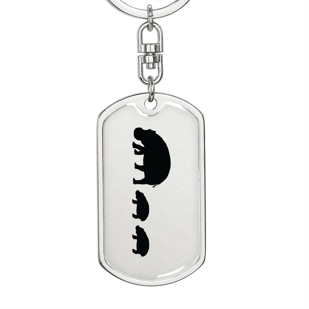 Mama Hippo With 2 Calves - Luxury Dog Tag Keychain