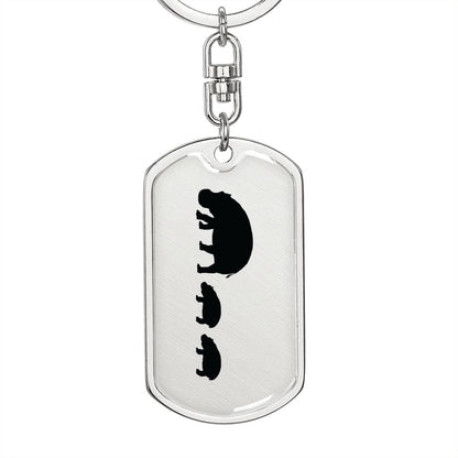Mama Hippo With 2 Calves - Luxury Dog Tag Keychain