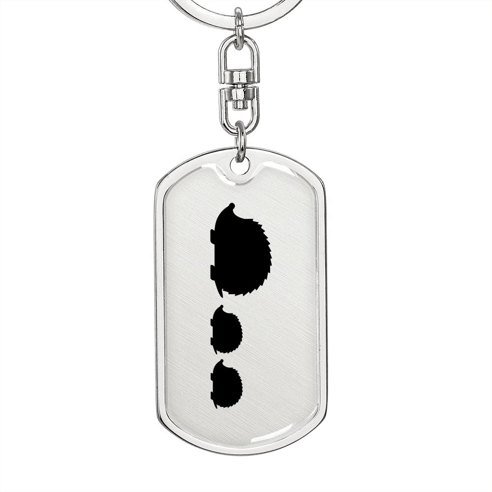 Mama Hedgehog With 2 Hoglets - Luxury Dog Tag Keychain