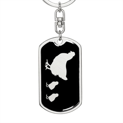 Mama Chicken With 2 Chicks v2 - Luxury Dog Tag Keychain