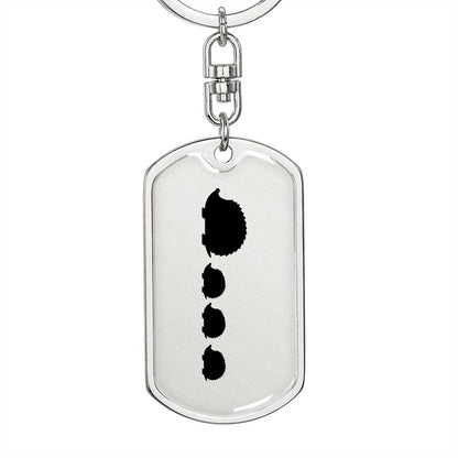 Mama Hedgehog With 3 Hoglets - Luxury Dog Tag Keychain
