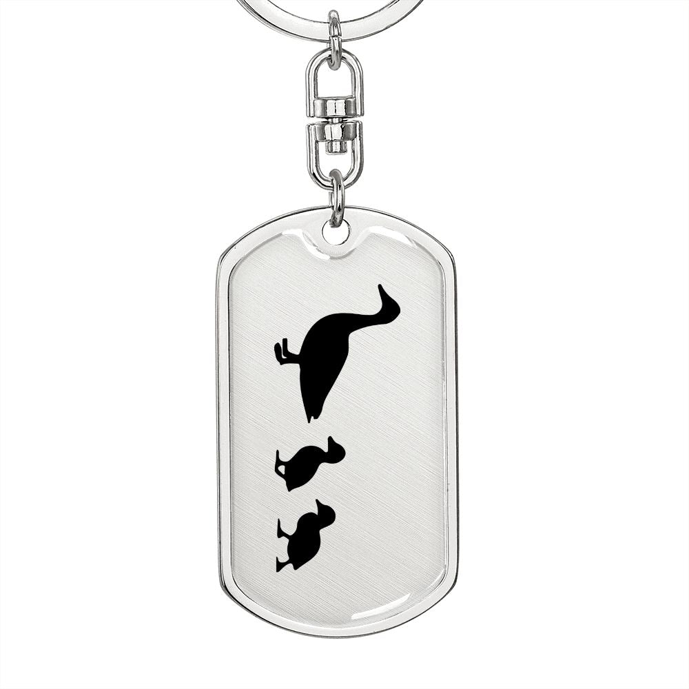 Mama Duck With 2 Ducklings - Luxury Dog Tag Keychain