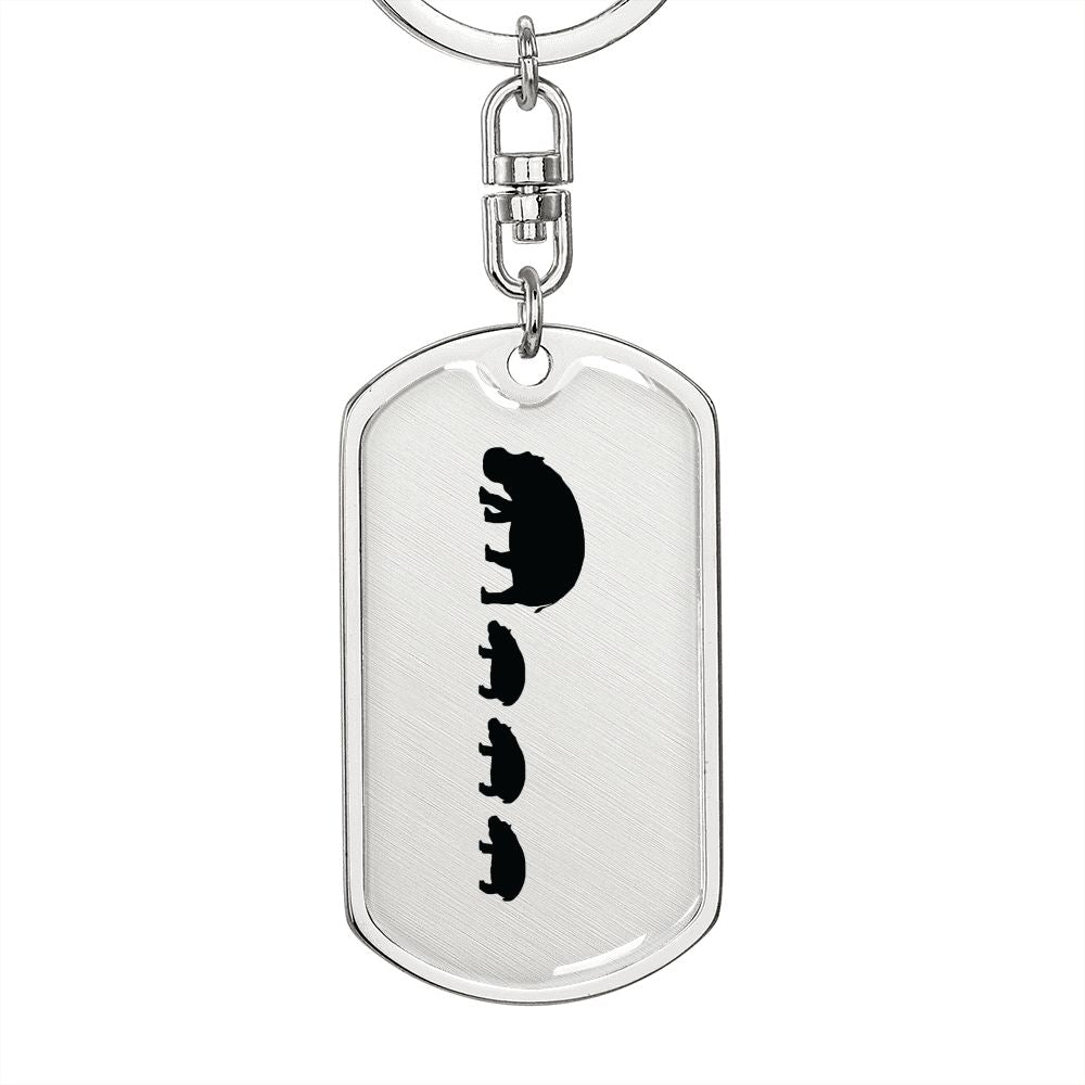 Mama Hippo With 3 Calves - Luxury Dog Tag Keychain