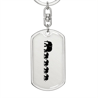 Mama Elephant With 4 Calves - Luxury Dog Tag Keychain