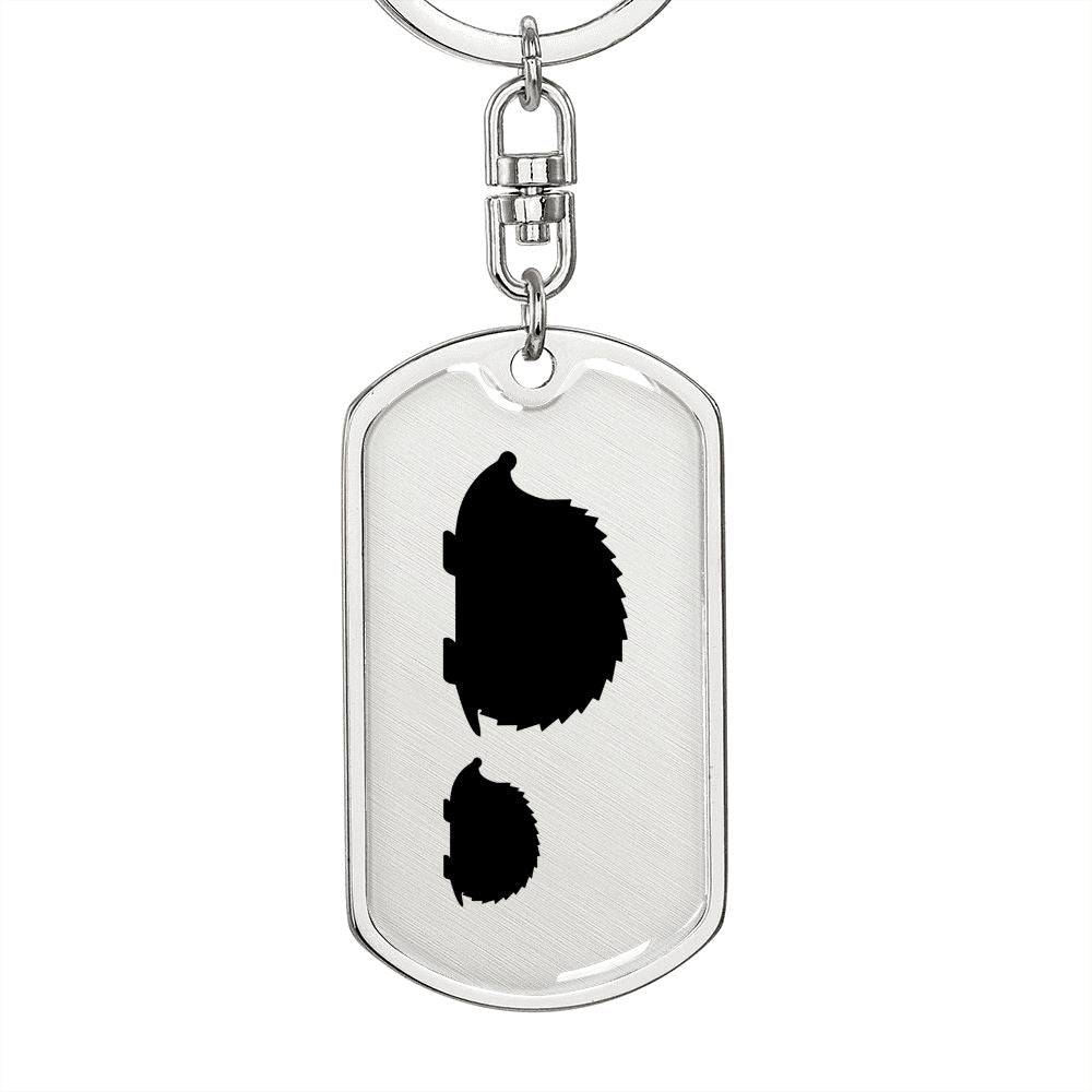 Mama Hedgehog With 1 Hoglet - Luxury Dog Tag Keychain