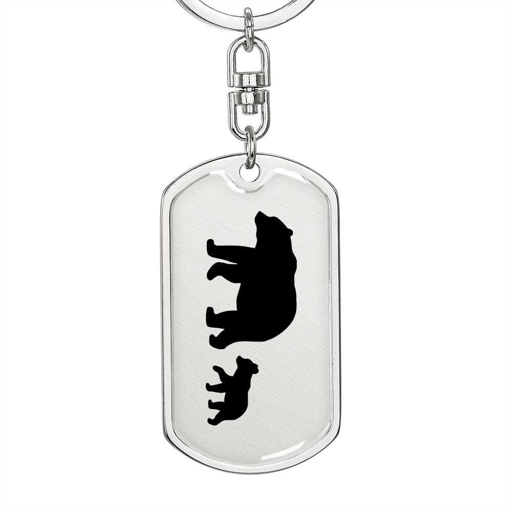 Mama Bear With 1 Cub - Luxury Dog Tag Keychain