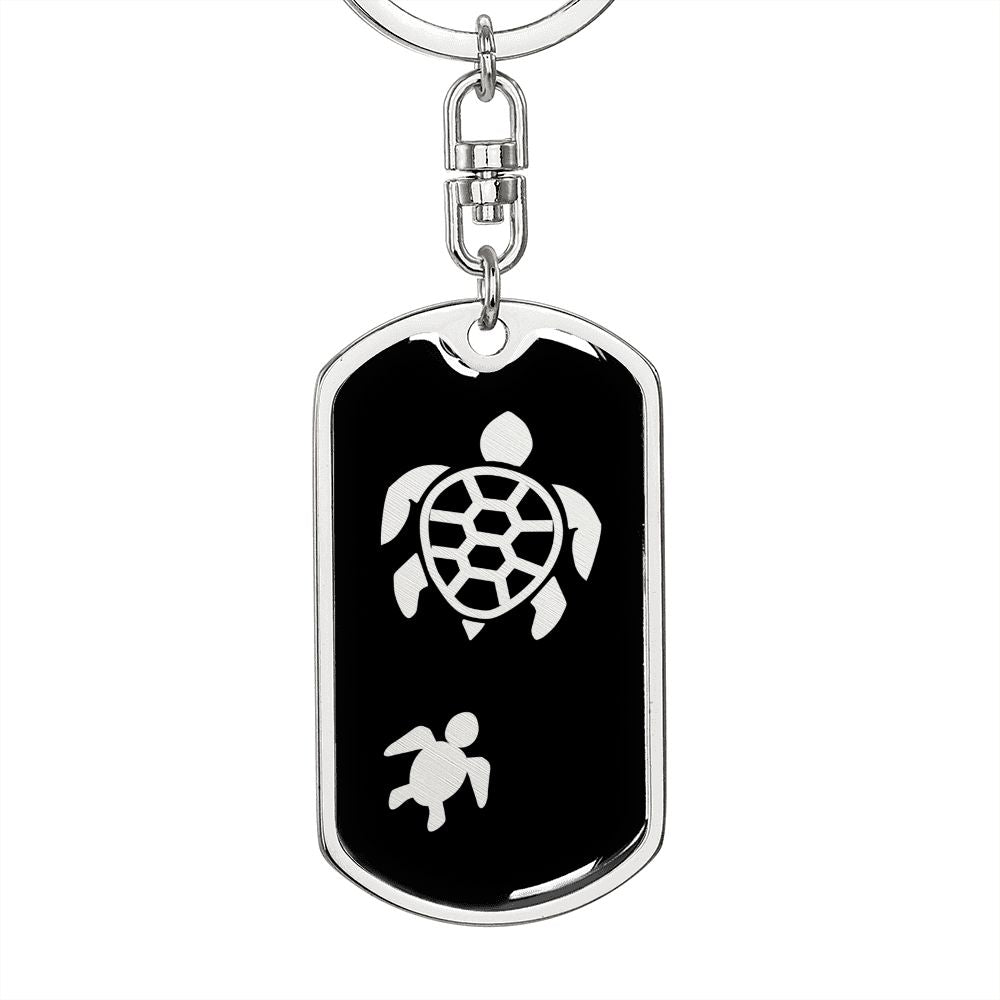 Mama Turtle With 1 Hatchling v2 - Luxury Dog Tag Keychain