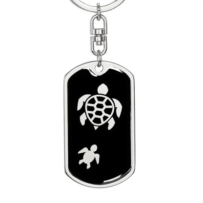 Mama Turtle With 1 Hatchling v2 - Luxury Dog Tag Keychain