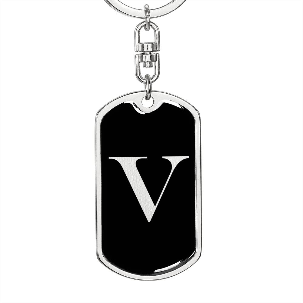 Initial V v2a - Luxury Dog Tag Keychain