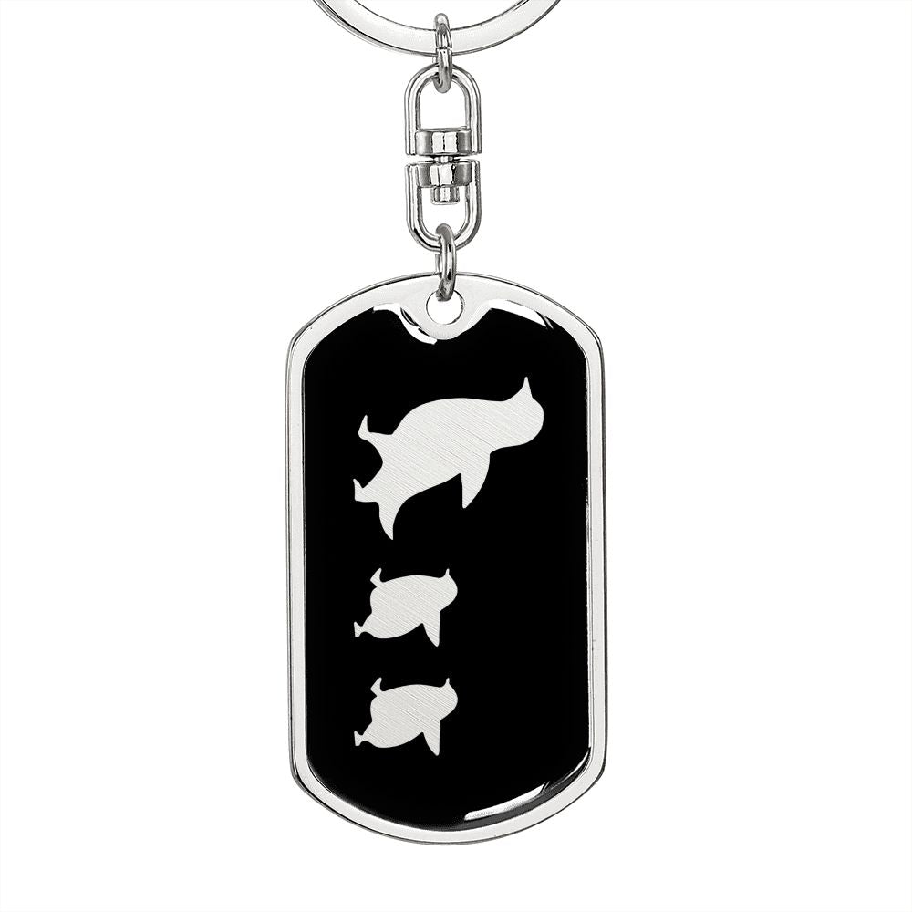 Mama Penguin With 2 Chicks v2 - Luxury Dog Tag Keychain