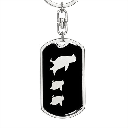 Mama Penguin With 2 Chicks v2 - Luxury Dog Tag Keychain