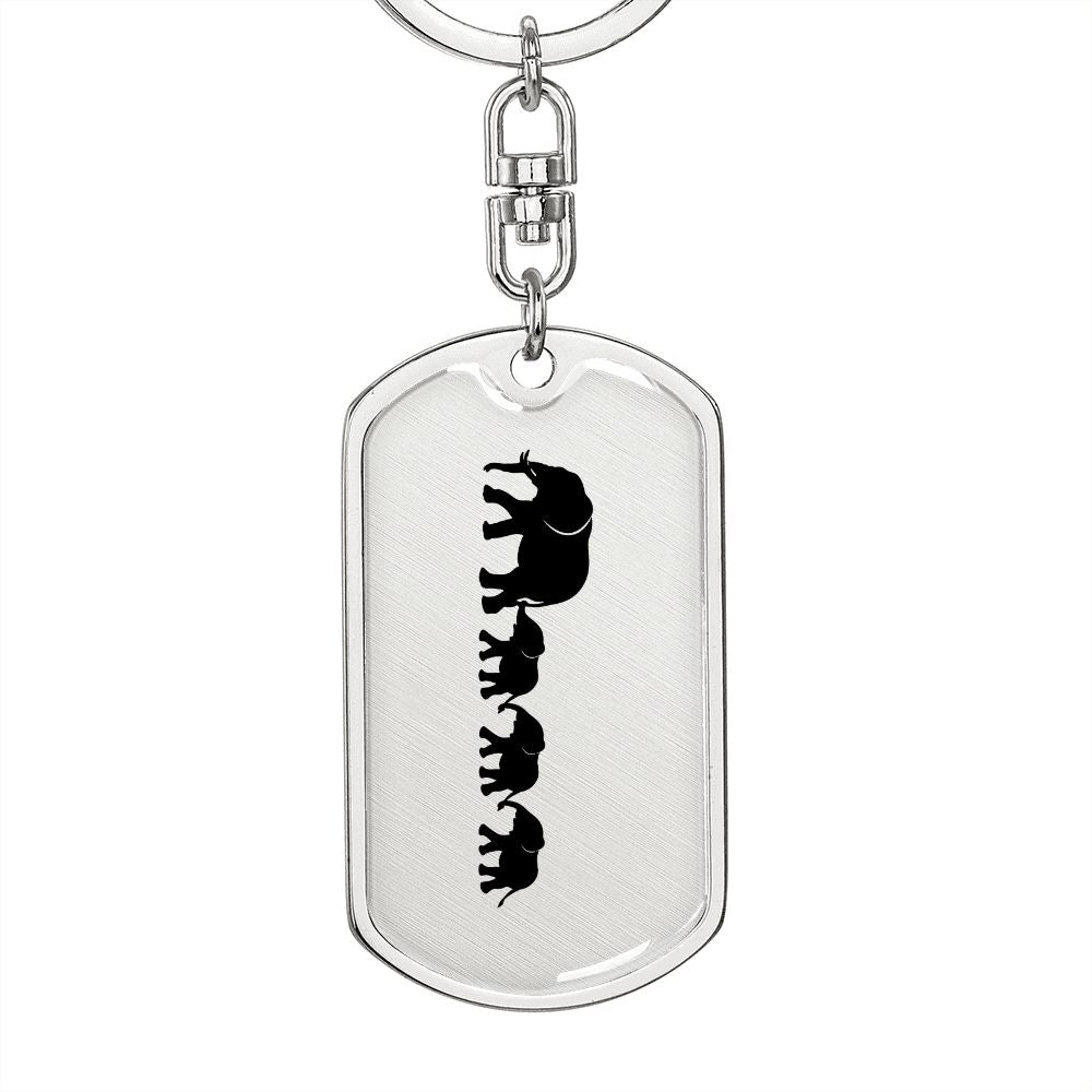 Mama Elephant With 3 Calves - Luxury Dog Tag Keychain