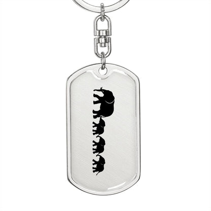 Mama Elephant With 3 Calves - Luxury Dog Tag Keychain