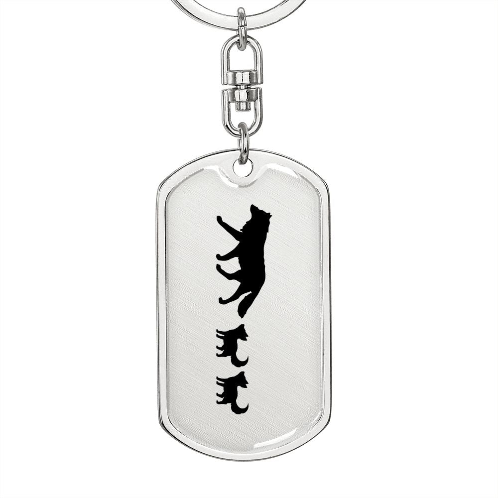 Mama Wolf With 2 Pups - Luxury Dog Tag Keychain