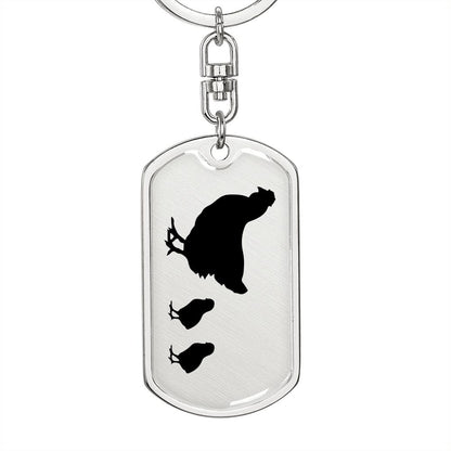 Mama Chicken With 2 Chicks - Luxury Dog Tag Keychain