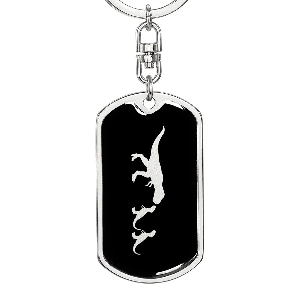 Mama Dinosaur With 2 Hatchlings v2 - Luxury Dog Tag Keychain